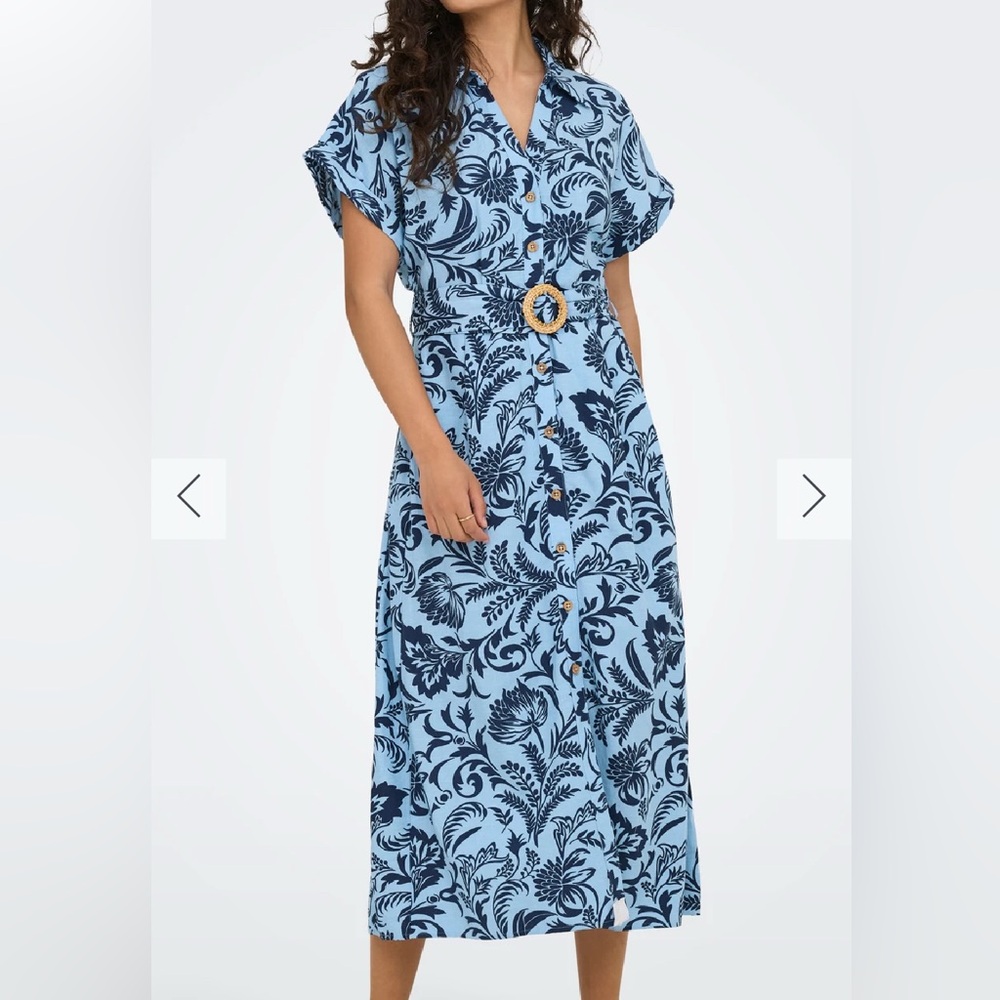 Zara Floral Blue Button-Down Dress